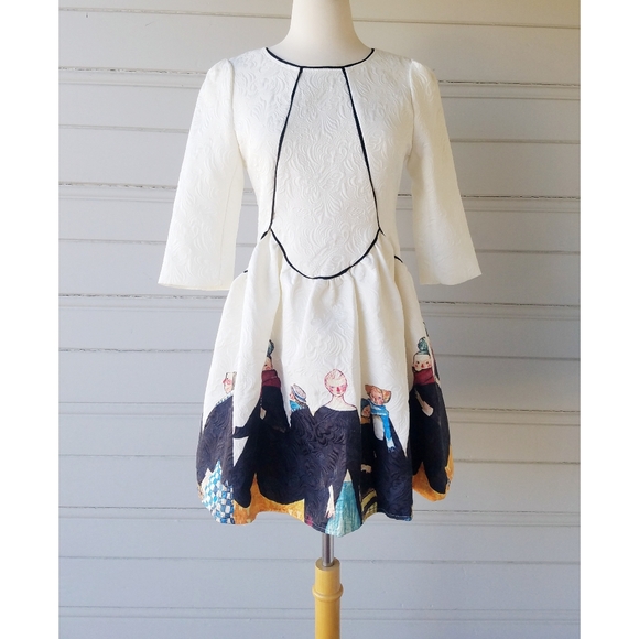 Chun Mei Na Beautiful Watercolor Art Graphic Print Mini Dress 3/4 Sleeves S 4 6 - Picture 3 of 8